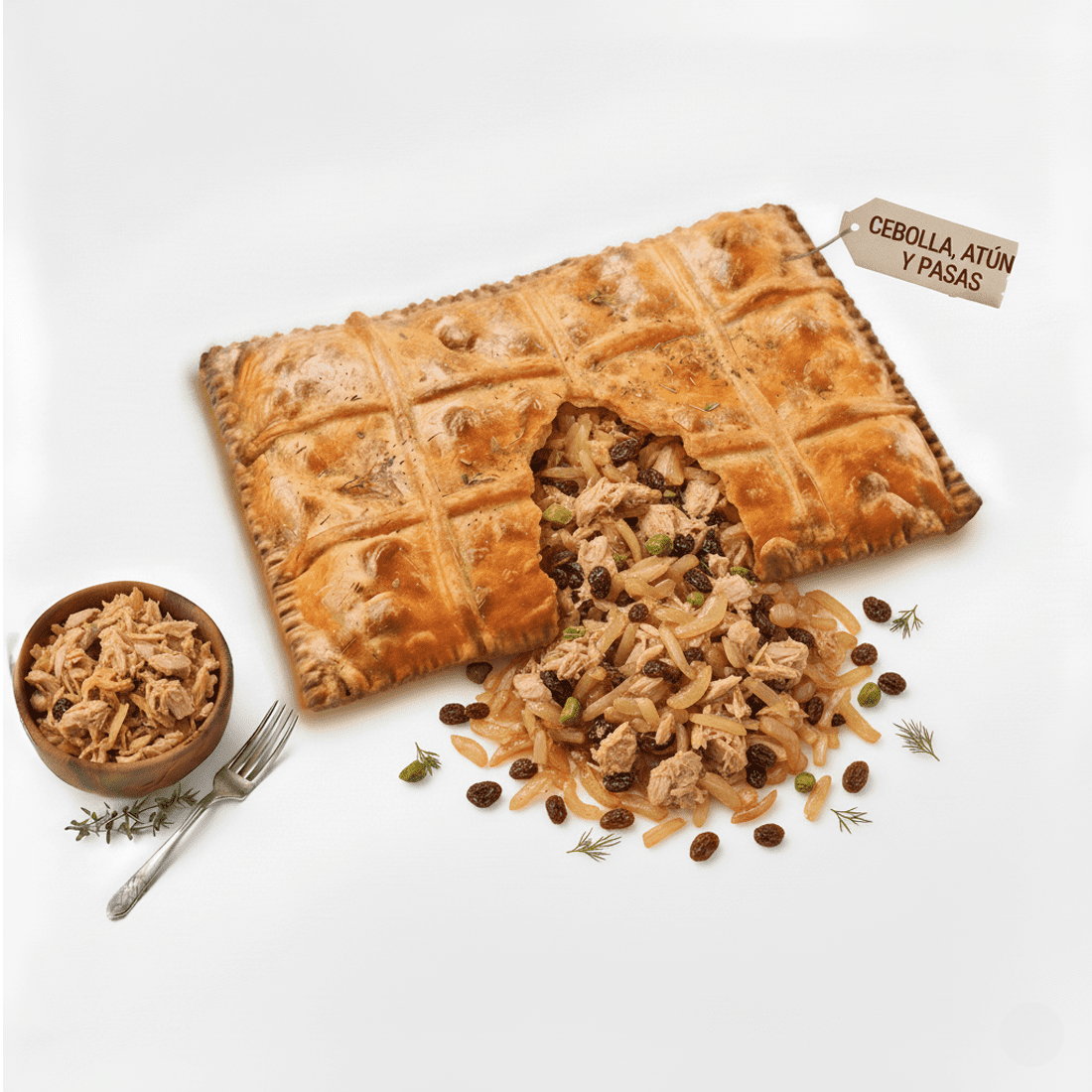 Empanada cebolla, atún y pasas - Imagen 1